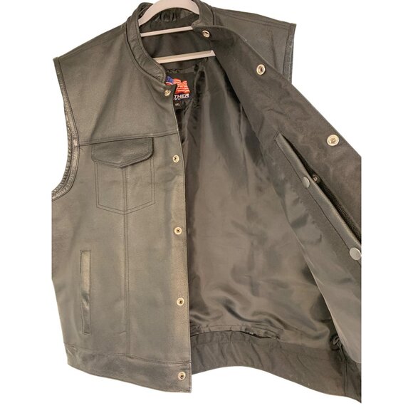 New Mens Black USA Leather Biker Vest 4XL Combat Trucker Gun Pocket RHH10564 - Picture 3 of 11